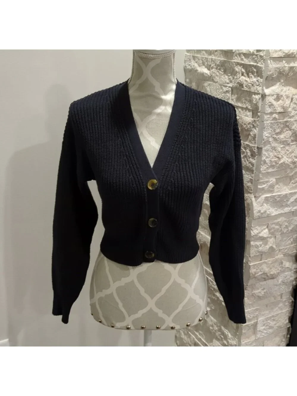 Urban outfitters Kai navy knit cropped button up cardigan